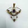 Vintage 9ct Gold 1ct Purple Amethyst & Pearl Lavalier Pendant Art Nouveau 375