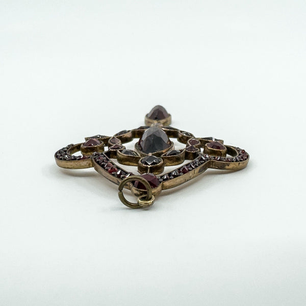 Large Antique Silver Gilt Bohemian Rose Cut Garnet Pendant / Art Nouveau c1900