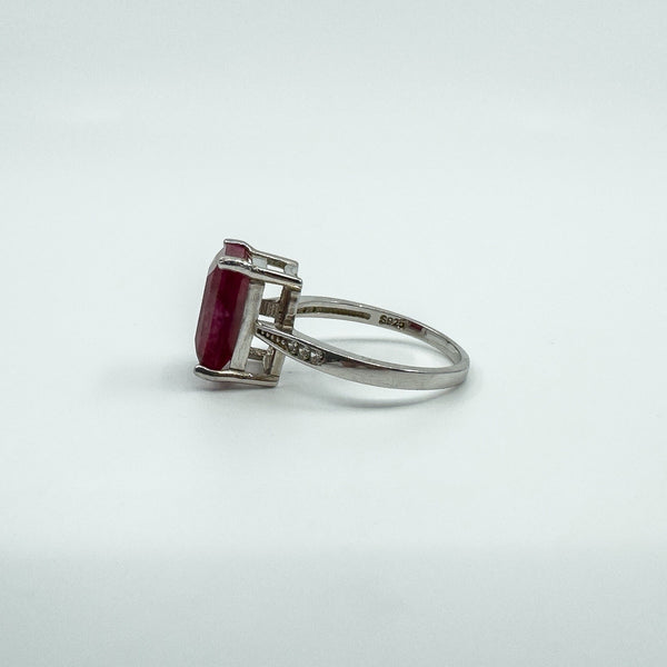 Large Sterling Silver 4.00ct Natural Ruby Solitiare Ring 925 Size K - L