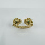 18ct Gold Gem Set Double Panther Head Ring Size O 750