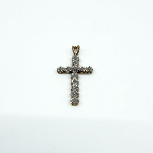 9ct White & Yellow Gold Diamond Christian Cross Pendant 375