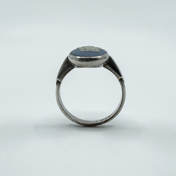 Vintage Sterling Silver Wedgewood Blue Jasper Ware Cameo Ring 925 Size J - K