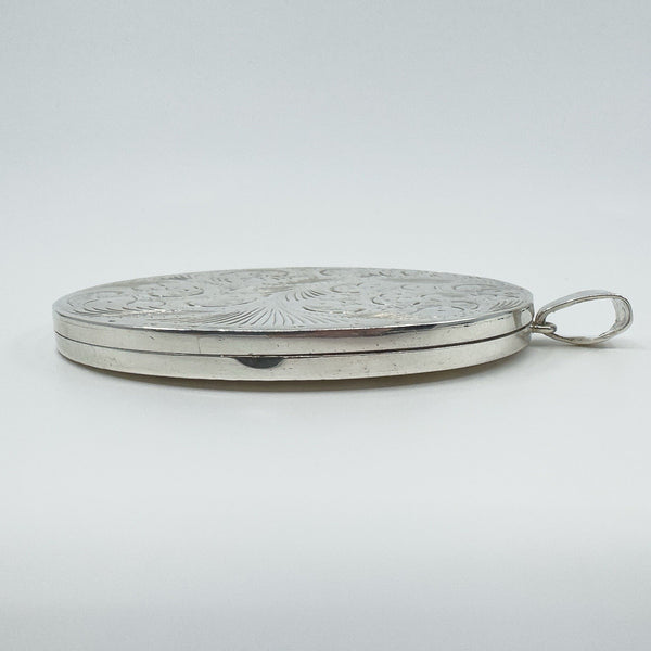 Rare Huge Oversized Chunky Vintage Sterling Silver Oval Photo Locket Pendant 69g