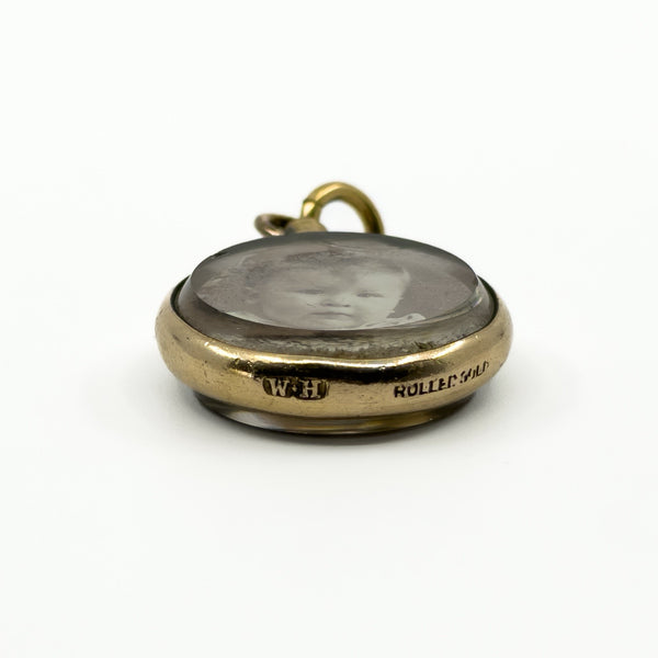 Small Antique Rolled Gold Double Sided Glass Photo Locket