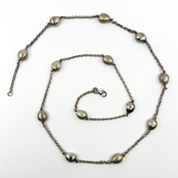 Vintage Sterling Silver Unusal Fancy Link Pebble 28.5" Necklace / Chain 925