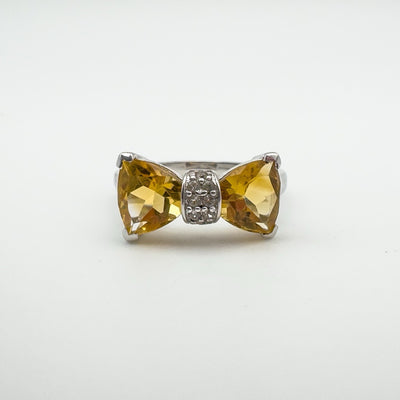 2.40ct Citrine & CZ Bow Ring in Sterling Silver 925 Size R Engagement Stacking