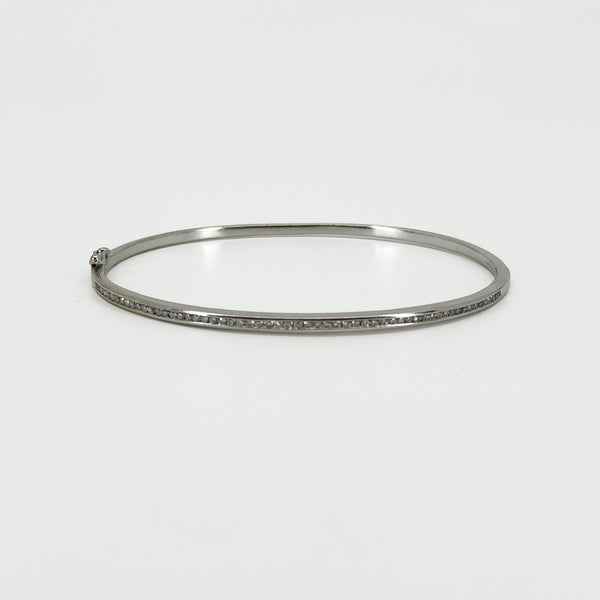 9ct White Gold Diamond Hinged Bangle / Bracelet 375