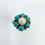 Antique 14ct Gold Pearl & Turquoise Ring Size L 