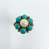Antique 14ct Gold Pearl & Turquoise Ring Size L 