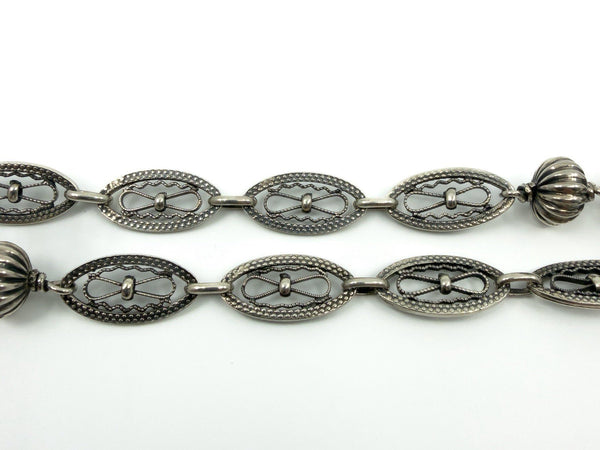 Antique 800 Silver Beaded Ball Ornate Fancy Link 30" Chain / Necklace