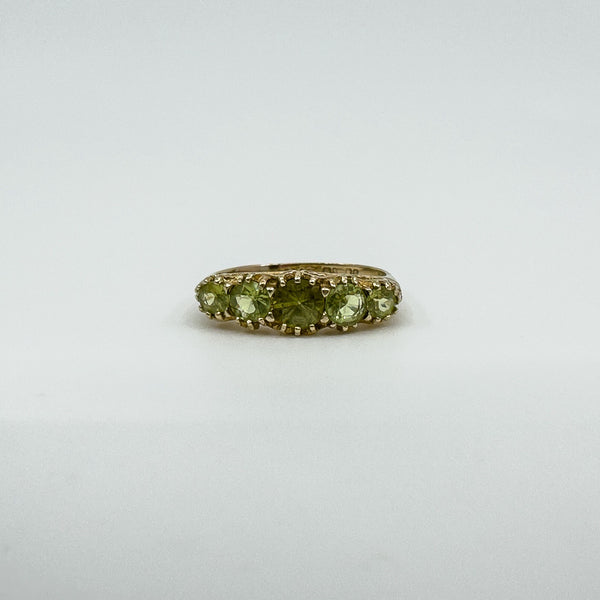 Vintage 9ct Yellow Gold 5x Stone 1.08ct Peridot Ring / Band 375 Size N 1989