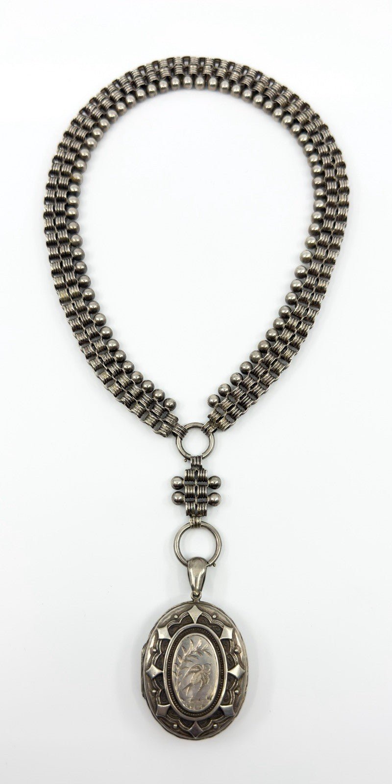 Large Antique Victorian Sterling Silver Reversible Locket & 18.5" Book Chain 925
