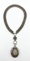 Large Antique Victorian Sterling Silver Reversible Locket & 18.5" Book Chain 925