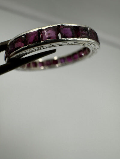 Vintage Antique Art Deco Platinum 1.6ct Ruby Full Eternity Band Ring Size K - L