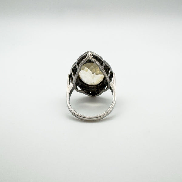 12ct Citrine & Diamond Navette Cocktail Ring in Sterling Silver 925 Size M - N