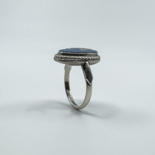 Vintage Sterling Silver Wedgewood Blue Jasper Ware Cameo Ring 925 Size M N 1982