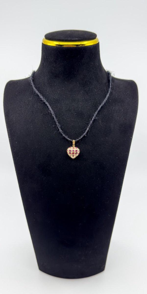 Vintage 9ct Gold Puffy Ruby & Diamond Heart Pendant 375