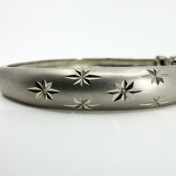 Sterling Silver Celestial Diamond Star Studded Bangle 925