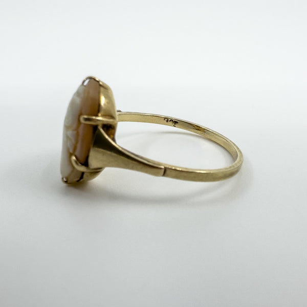 Vintage 9ct Gold Small Left Facing Carved Cameo Ring 375 Size P 