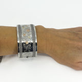 Wide Antique 1885 Victorian Sterling Silver & Gold Engraved Floral Bangle 925