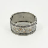 Wide Antique 1885 Victorian Sterling Silver & Gold Engraved Floral Bangle 925