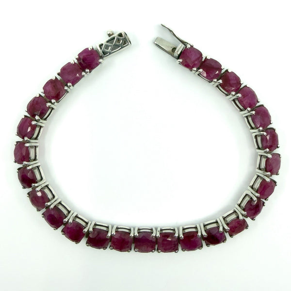 7.5" Sterling Silver 26ct Natural Ruby Tennis Bracelet 925