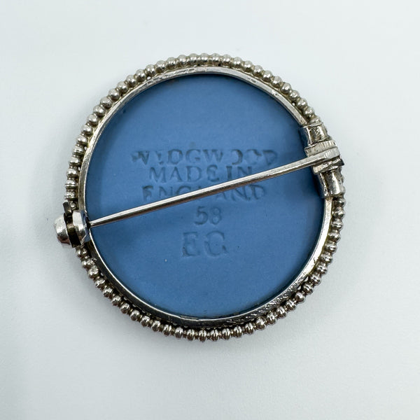 Vintage Sterling Silver Wedgewood Cupid Cherub Blue Jasper Ware Cameo Brooch 925