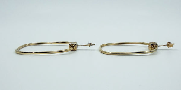 Unusual Large Rectangular 9ct Gold Hoop Earrings 375