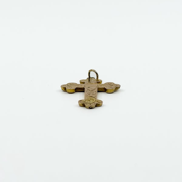Antique 9ct Rose Gold Engraved Christian Cross Pendant 375