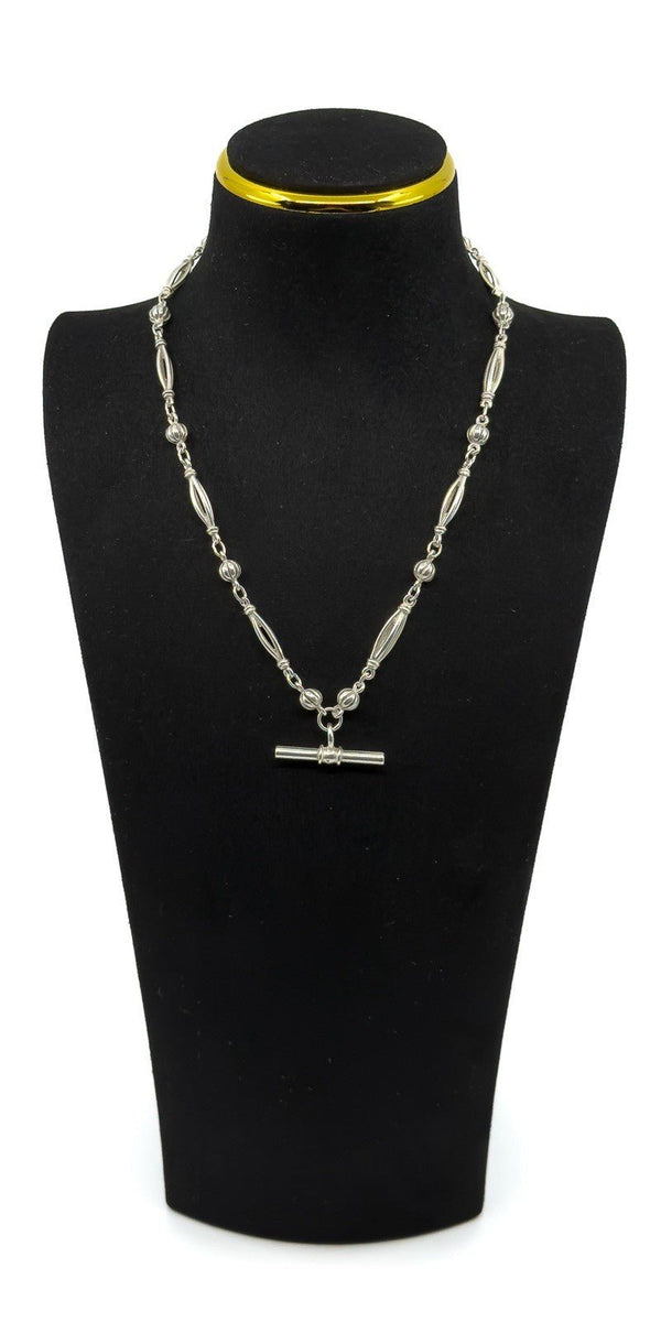 Vintage Sterling Silver 17.5” Fancy Link Chain with Dog Clip & T-Bar Pendant 925