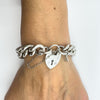 Chunky Sterling Silver Vintage Curb Links Bracelet Heart Padlock & Key Charm 925