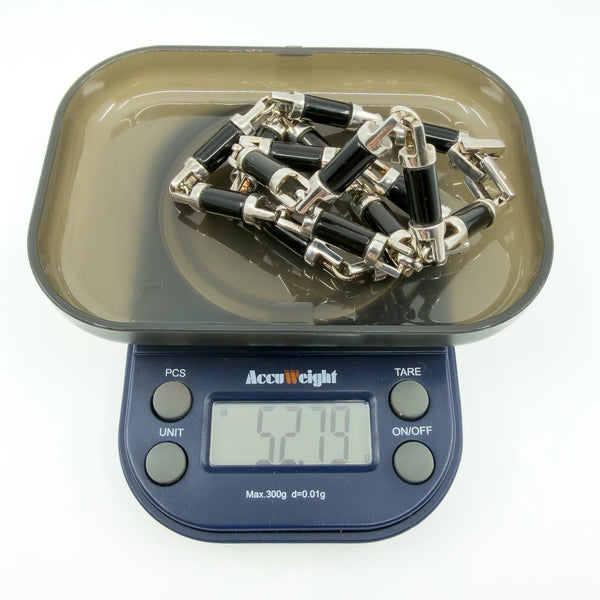 Unusal Sterling Silver Chunky Black Onyx 17.8" Fancy Link Chain Necklace 925 52g