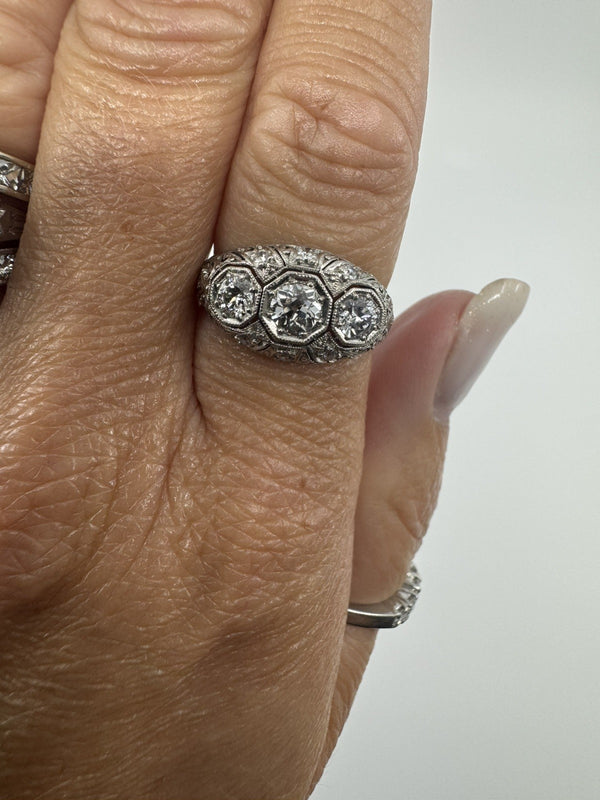 Art Deco Platinum 1ct Diamond Trilogy Ring 950 Size M - N