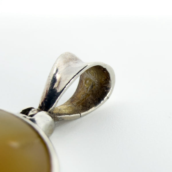 Large Chunky Vintage Yellow Agate Fob Pendant 925 