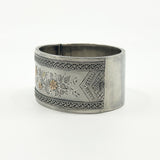 Wide Antique 1885 Victorian Sterling Silver & Gold Engraved Floral Bangle 925
