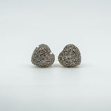 Vintage 9ct Pave Diamond Puffy Heart Stud Earrings 375