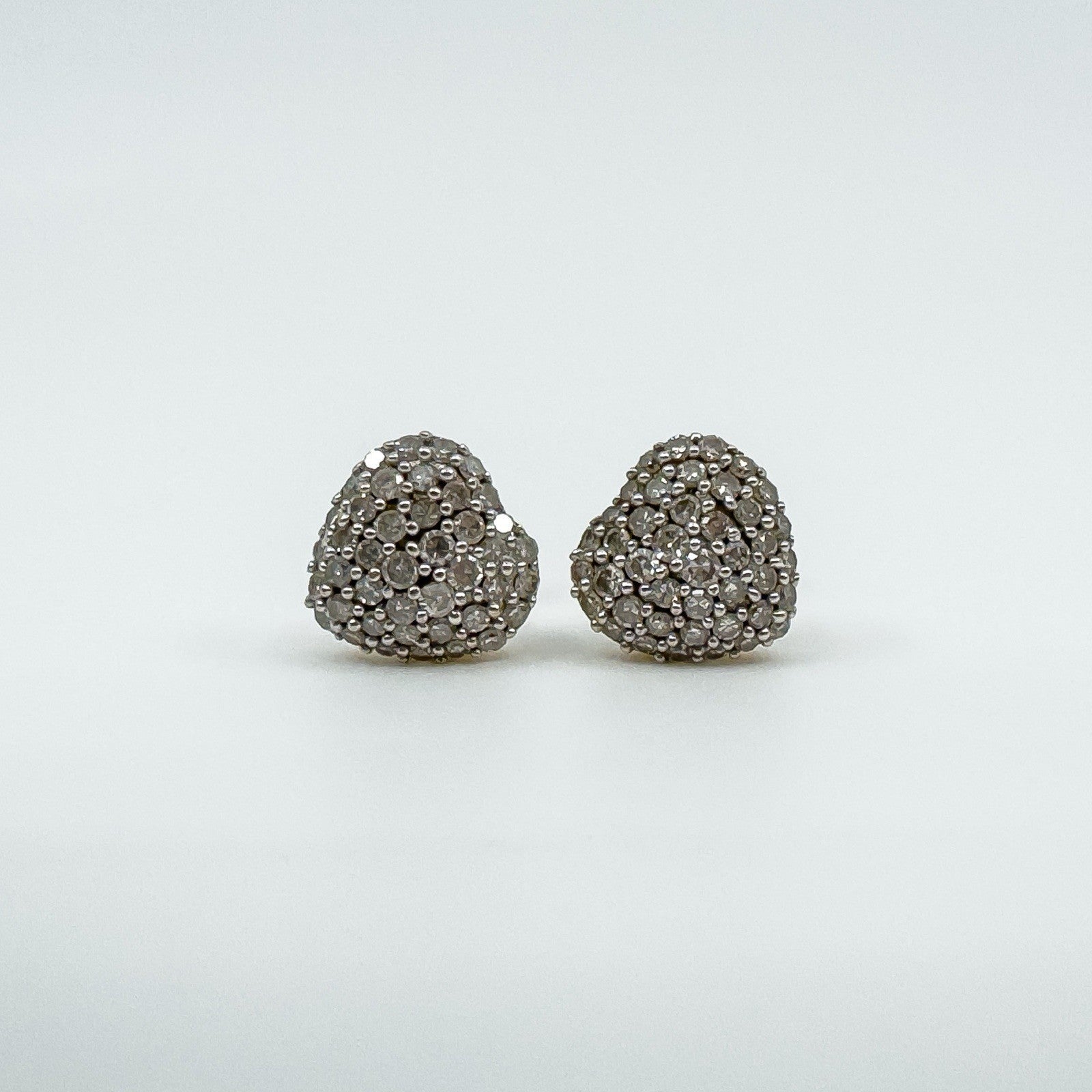 Vintage 9ct Pave Diamond Puffy Heart Stud Earrings 375