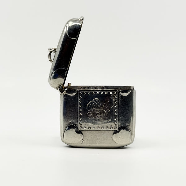 Large Antique 1904 Sterling Silver Reversible Vesta Case Engraved Locket 925