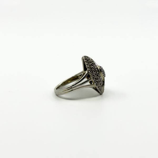 Sterling Silver Natural Diamond Navette Cocktail Ring 925 Size N - O