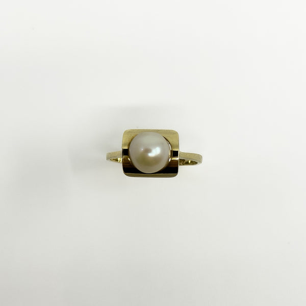 Vintage 9ct Gold 7.3mm Pearl Solitaire Ring 375 Size L - M (1975)