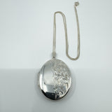 Vintage Sterling Silver Oval Engraved Photo Locket & 20” Curb Chain Necklace 925