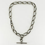 Chunky Antique Sterling Silver Oval Link 15” Albert Chain / Necklace & T-Bar 925