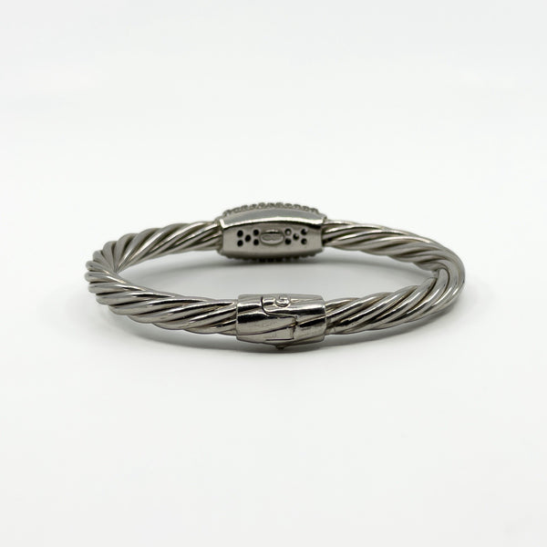Chunky Twisted Sterling Silver CZ Oval Bangle / Bracelet 925