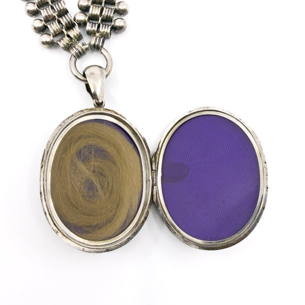 Large Antique Victorian Sterling Silver Reversible Locket & 18.5" Book Chain 925