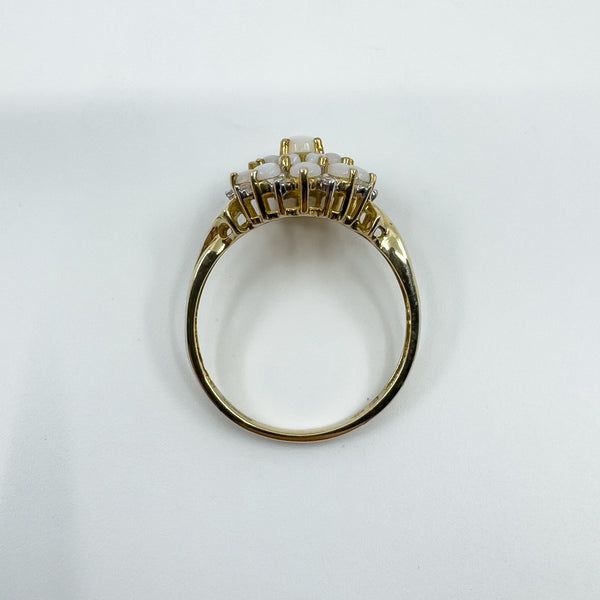 Vintage 9ct Gold Opal & Diamond Cluster Ring 375 Size U - V (Birmingham 2005)