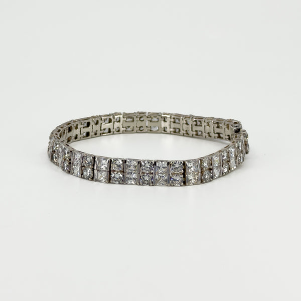 Chunky Sterling Silver 40ct Double Row CZ Tennis 8" Bracelet 925