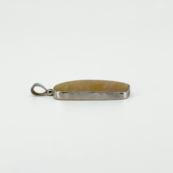 Large Chunky Vintage Yellow Agate Fob Pendant 925 