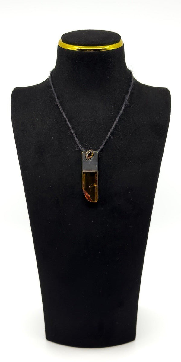 Large Chunky Sterling Silver Modernist Baltic Amber Pendant 925