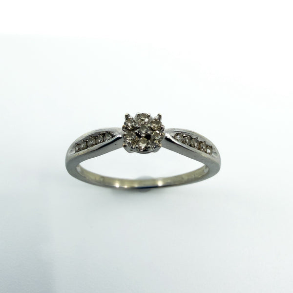 9ct White Gold Diamond Engagment Ring 375 Size L