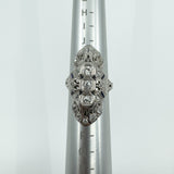 Antique / Art Deco Platinum Diamond & Sapphire Trilogy Navette Ring Size M